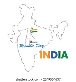 India map in single line art for 74th Republic day with tricolor. 26 january celebration. hand drawn vector.