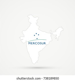 India Map In Southern Common Market, Mercosur, Flag Colors, Editable Vector.