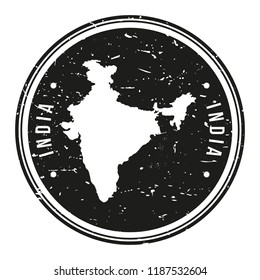 India Map Symbol. Round Design Stamp Travel and Business.