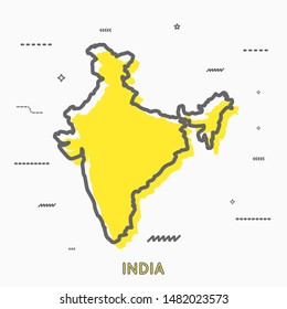 India map in thin line style with small geometric figures. Vector illustration modern concept