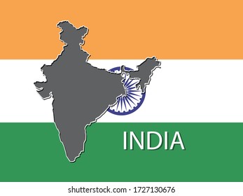 India map thin line style and flags.
