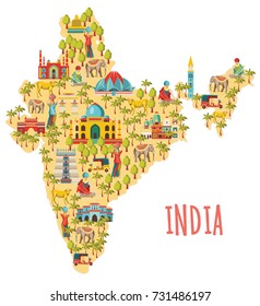 India map. Travel and tourism background. Vector illustration