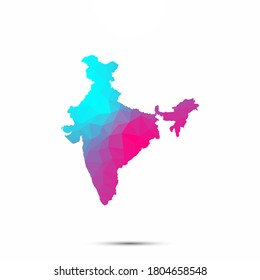 India map triangle low poly geometric polygonal abstract style. India abstract map. Cyan pink gradient abstract tessellation modern design background low poly. Vector illustration