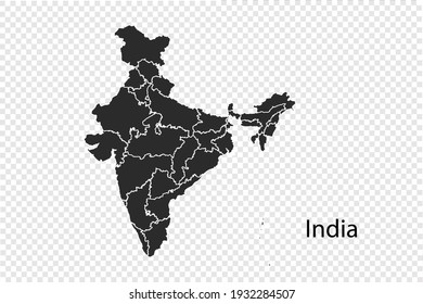 Mapa vectorial de India, color negro. aislado en fondo transparente