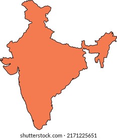 India map vector with black outline and orange fill on a white background