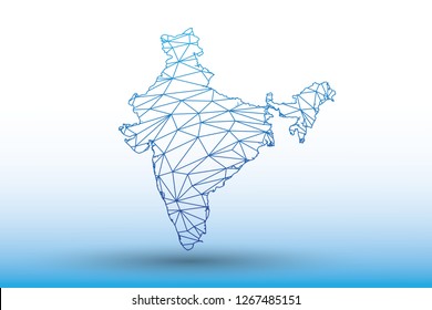 India map vector of blue color geometric connected lines using triangles on light background illustration meaning strong network