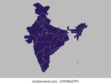 India map vector, Blue purple color isolated on gray background.