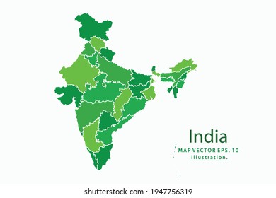 India map. Vector eps10. green color. on white backgrounds.