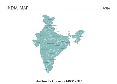 India map vector illustration on white background. Map have all province and mark the capital city of India. 