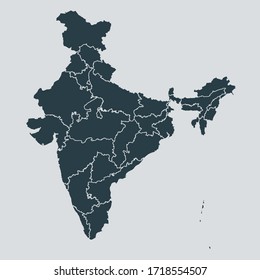 India Map Vector, Isolated On Gray Background