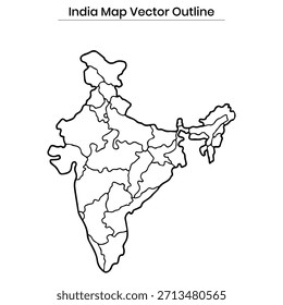 India Map Vector Outline, Editable Blank Country Map with States