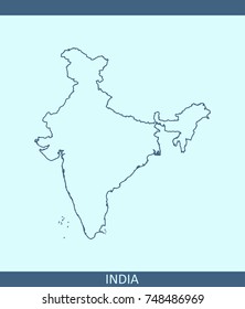 India map vector outline illustration in blue background
