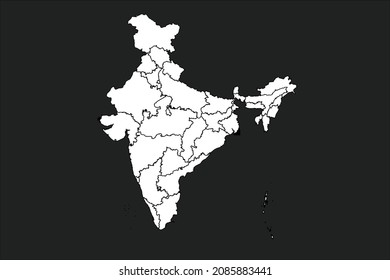 Indien Karte Weiße Farbe auf schwarzem Hintergrund