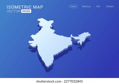 Indische Karte weiß auf blauem Hintergrund mit isolierter 3D isometrischer Konzeption, Vektorgrafik.