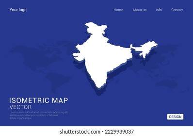 India map white on dark blue background 3d isometric vector illustration.