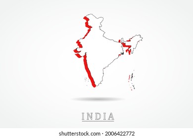 India Map - World Map International vector template with red and outline graphic sketch style isolated on white background - Vector illustration eps 10