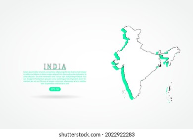Mapa de la India - Mapa Mundial Plantilla vectorial internacional con estilo de dibujo gráfico verde y contorno aislado en fondo blanco - Ilustraciones vectoriales 10