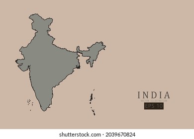 Mapa de la India - Mapa Mundial Plantilla vectorial internacional con estilo clásico antiguo y color gris en el mapa aislado en fondo marrón - Ilustración vectorial eps 10 