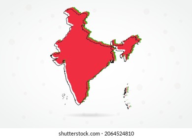 Mapa de la India - Mapa Mundial Plantilla vectorial internacional con bosquejo rojo, verde y negro aislado en fondo blanco - Ilustraciones vectoriales 10