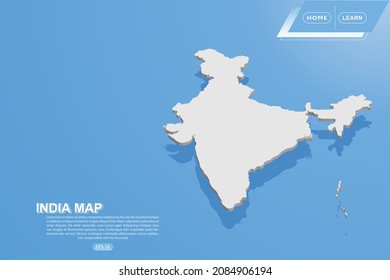 India Map - World map International vector template with isometric style including shadow, white color on blue background for design, website, infographic - Vector illustration eps 10