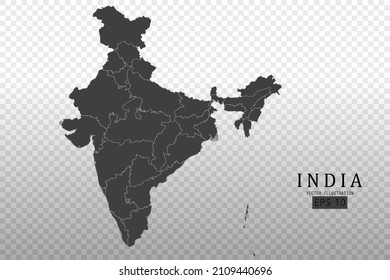 India Map - World Map International vector template with High detailed including black and grey outline color isolated on transparent background - Vector illustration eps 10
