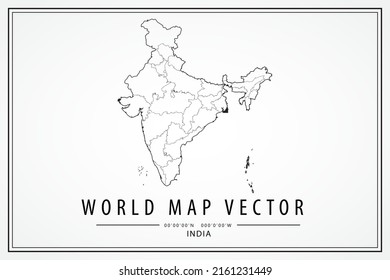 India Map - World Map International vector template with High detailed thin black line and outline graphic sketch style isolated on white background - Vector illustration eps 10