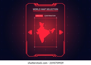 Mapa de la India - Mapa Mundial de la plantilla vectorial internacional con Color Rojo en el estilo de perspectiva y HUD, GUI, interfaz de interfaz de usuario aislada en el fondo negro para el diseño - Ilustración vectorial eps 10