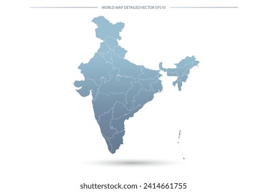 Mapa de la India - Mapa Mundial Plantilla vectorial internacional con Alto detalle incluyendo el color de gradiente gris y azul y el color de contorno blanco aislado en fondo blanco - Ilustraciones vectoriales 10