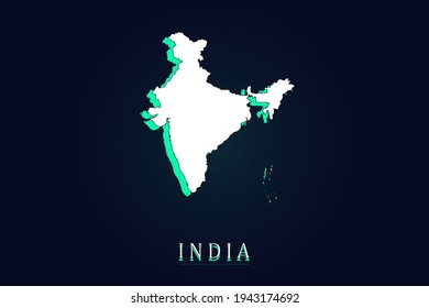 India Map - World map vector template with green and white  color gradient isolated on dark background - Vector illustration eps 10