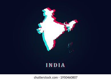 India Map - World map vector template with Unique Design Abstract Digital Glitch and 3d  including blue, red and white color isolated on dark background - Vector illustration eps 10