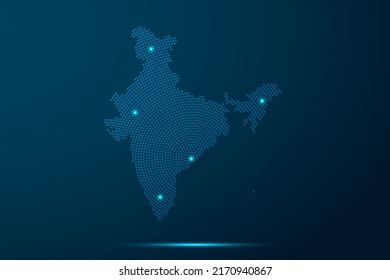 India Map - World Map vector template with dots, grid, grunge, halftone style and light, network line, design sphere on blue technology background -  Vector illustration eps 10