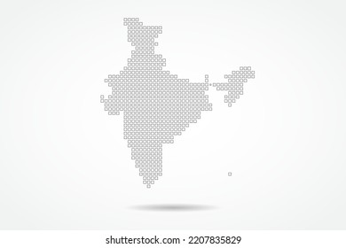 India Map - World map vector template with square pixel thin black and outline sketch style isolated on white background for education, infographic, design - Vector illustration eps 10