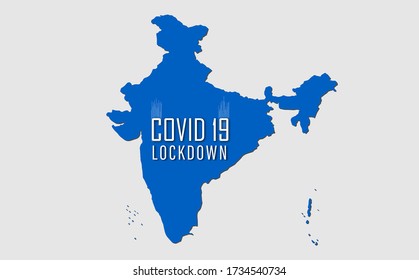 India map and written Covid 19 Lockdown in papercut style and drop shadow