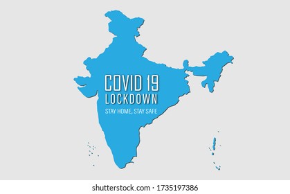 India map and written Covid 19 Lockdown in papercut style and drop shadow. Stay home, Stay safe