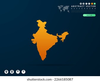 Mapa indio de gradiente amarillo y naranja en vector de fondo oscuro.