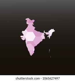 India map-Purple map made of hexagon on black and gray background, gradient color. Vector illustration eps 10.