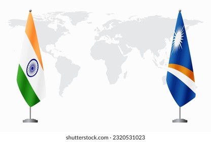 India and Marshall Islands flags for official meeting against background of world map.