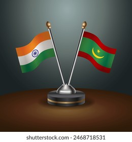 India and Mauritania table flags relation with gradient backgrund. Vector Illustration