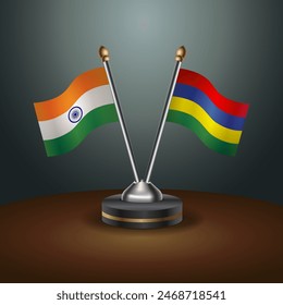 India and Mauritius table flags relation with gradient backgrund. Vector Illustration