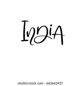 India. Modern calligraphy greeting card. Handwritten inscription for banner, postcard, t-short, label, poster tourism design. Vector hand lettering