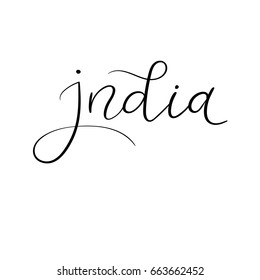 India. Modern calligraphy greeting card. Handwritten inscription for banner, postcard, t-short, label, poster tourism design. Vector hand lettering