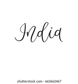India. Modern calligraphy greeting card. Handwritten inscription for banner, postcard, t-short, label, poster tourism design. Vector hand lettering