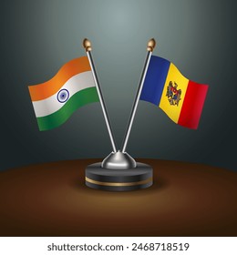 India and Moldova table flags relation with gradient backgrund. Vector Illustration