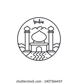 India Monoline Art Illustration Vector, Landmark or Icon Country