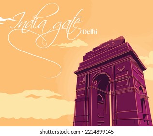 India Monument . Qutub minar, Red fort, india gate illustration art vector