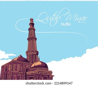 India Monument . Qutub minar, Red fort, india gate illustration art vector