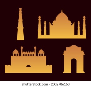 india monuments famous icon set