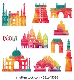 India Monuments. Vector Illustration