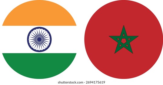 Vetor de bandeira circular da Índia e do Marrocos com fundo transparente 