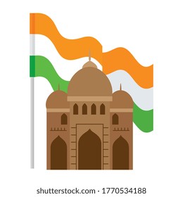 India-Moschee, berühmtes Denkmal von India mit Flagge india Vektorgrafik Design